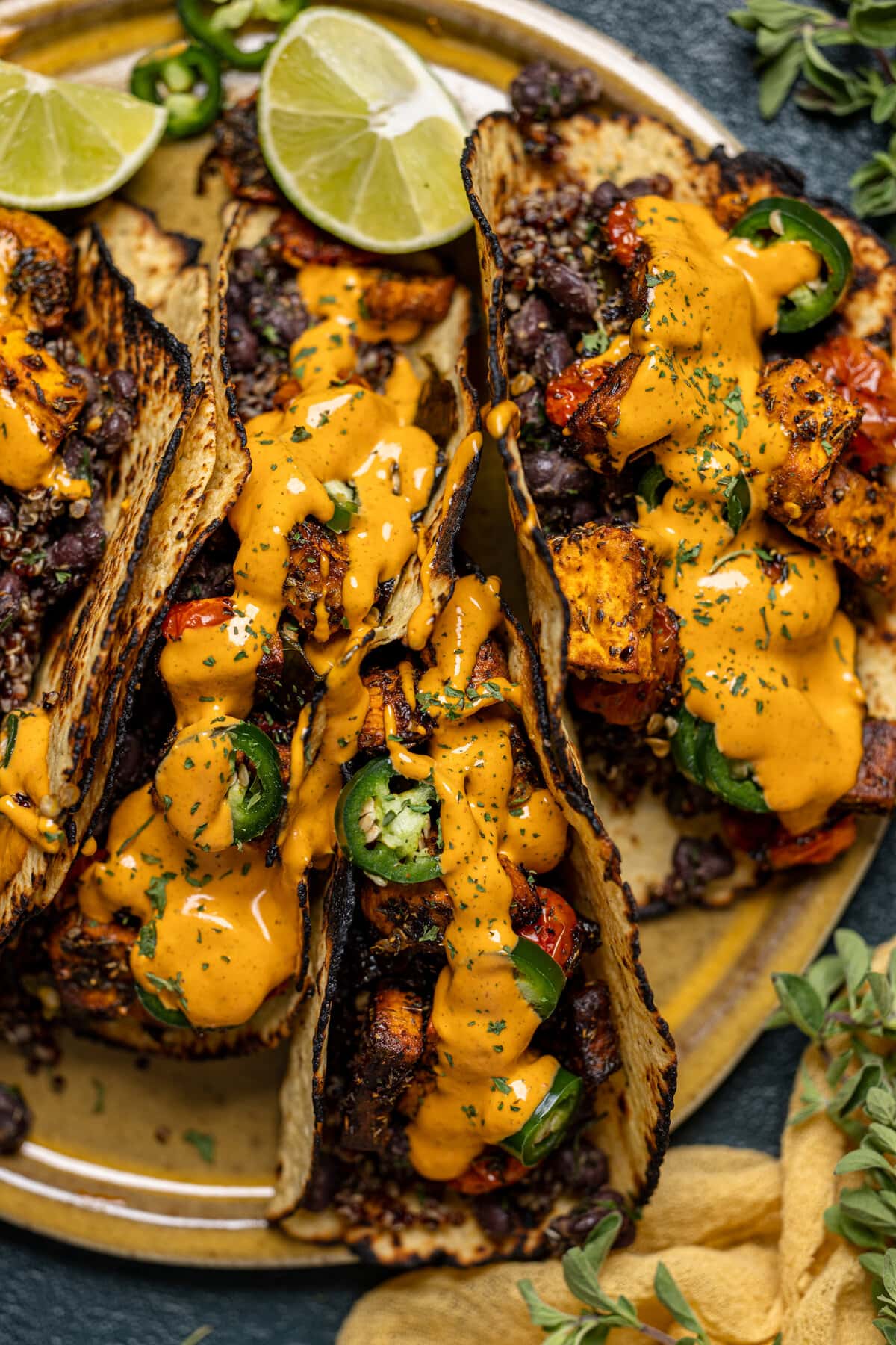 Closeup of Chipotle Sweet Potato Quinoa Tacos