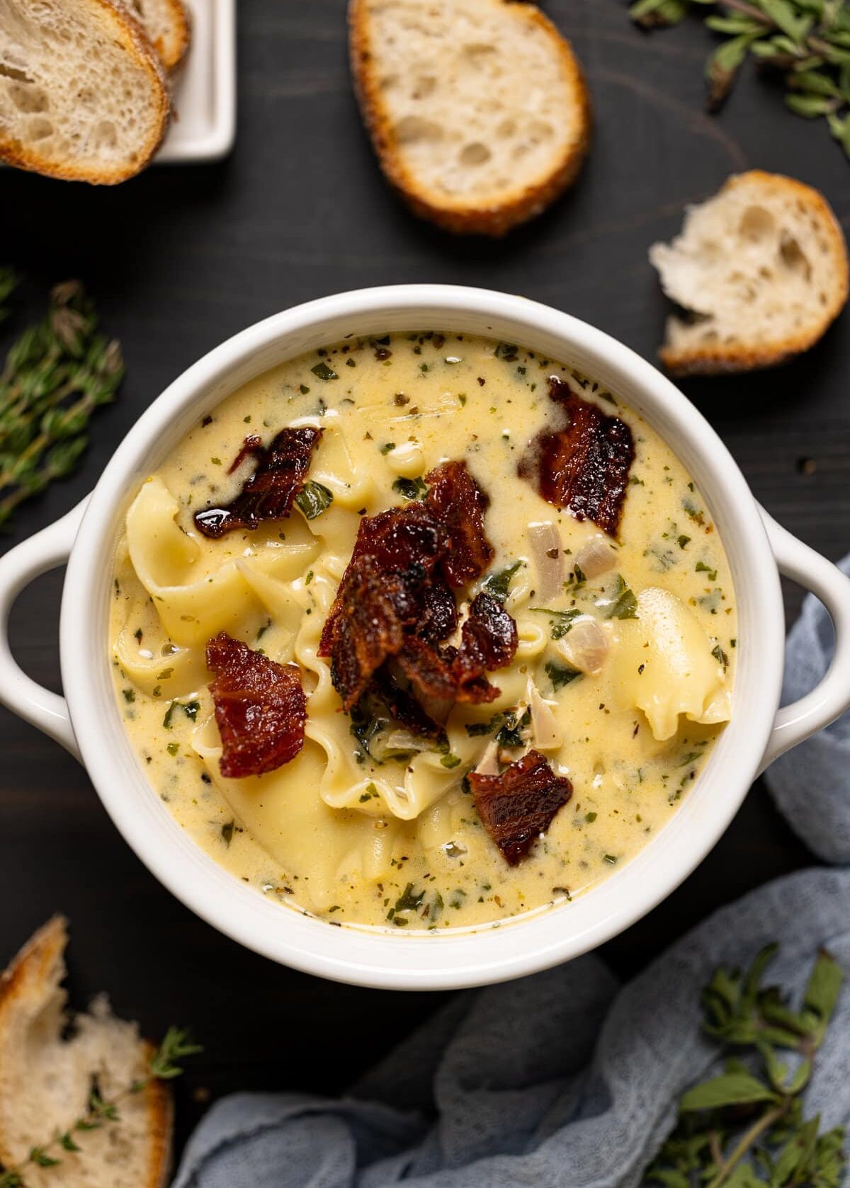 Bowl of Creamy White Chicken Lasagna Soup