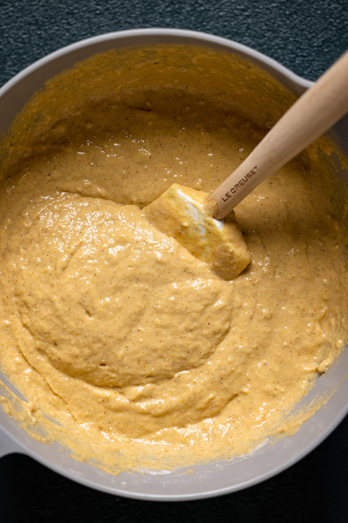 Bowl of Apple Cider Pumpkin Pancake batter