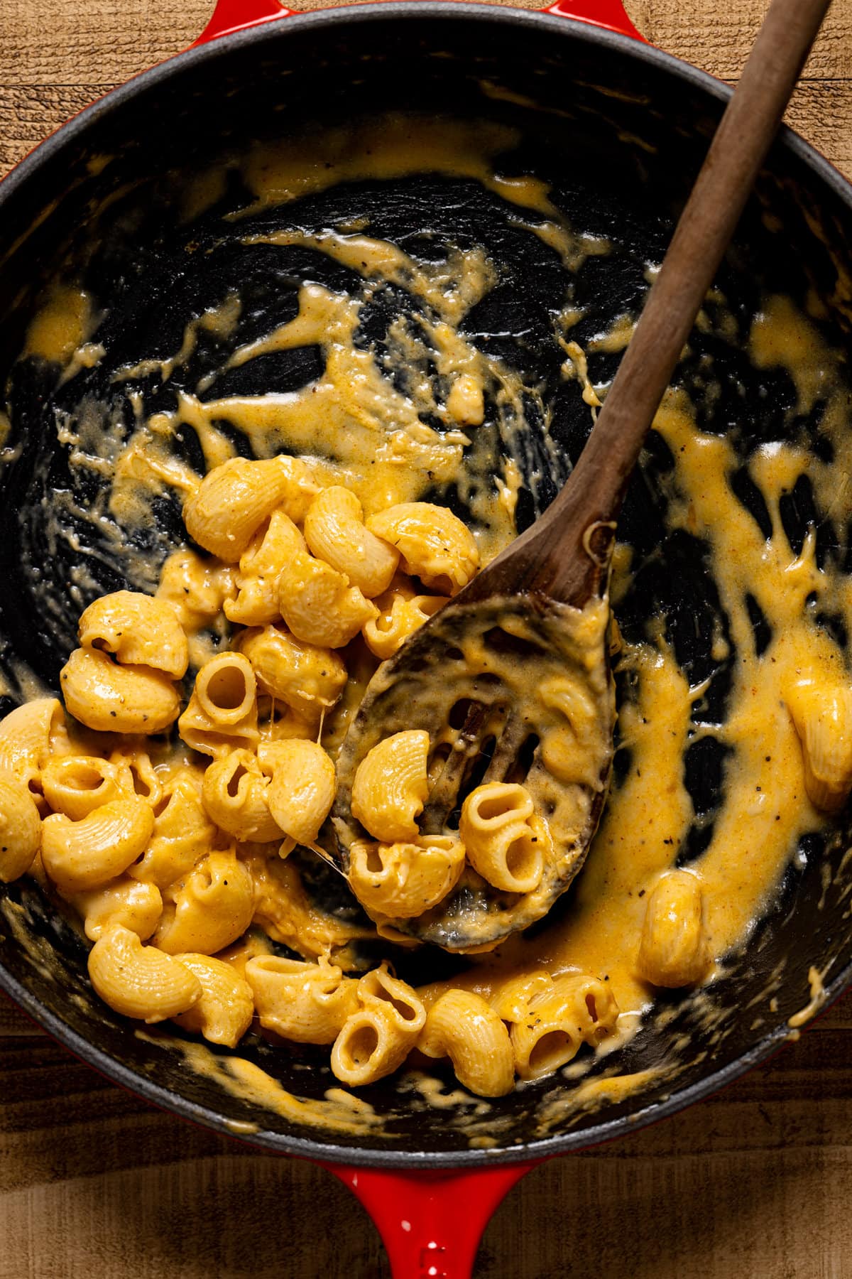 Mostly-empty pan of Creamy Stovetop Southern Mac and Cheese