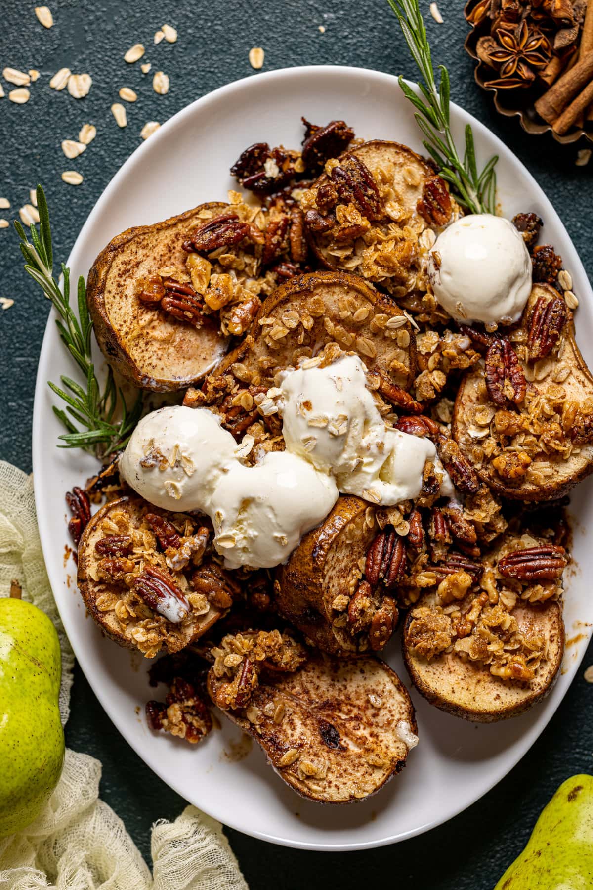 Maple Roasted Pear Crisp on a platter