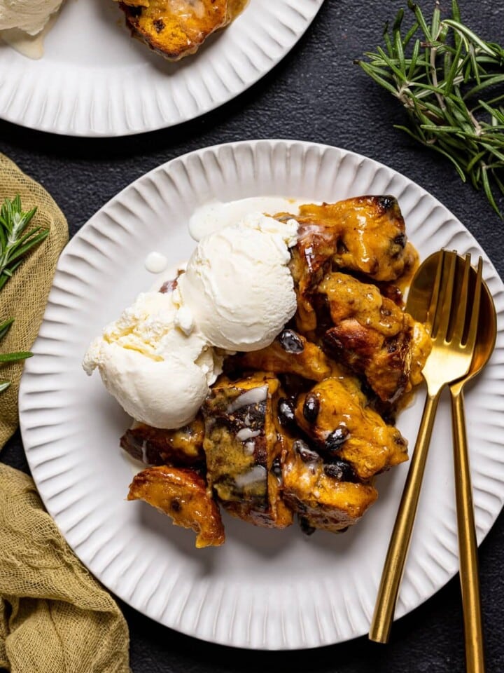 Plate of Deconstructed Sweet Potato Bread Pudding