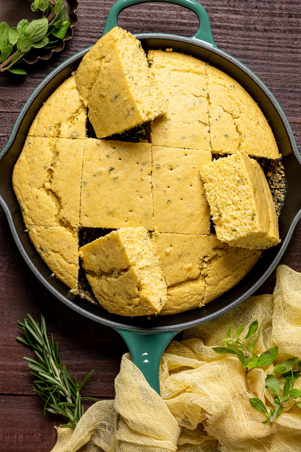 Pan of Vegan Sweet Cornbread cut into pieces