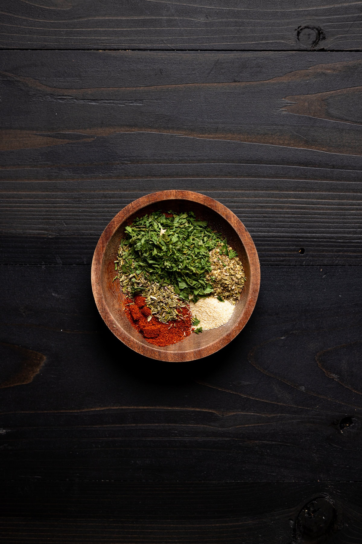 Wooden bowl of seasonings