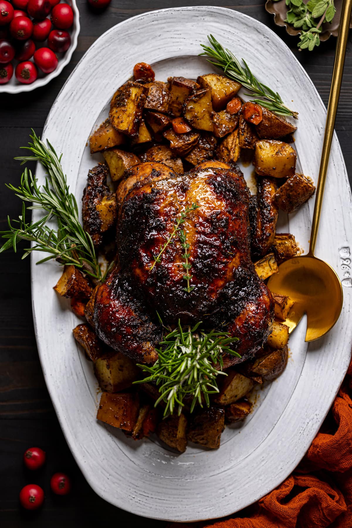 Overhead shot of a Jerk Whole Roast Chicken