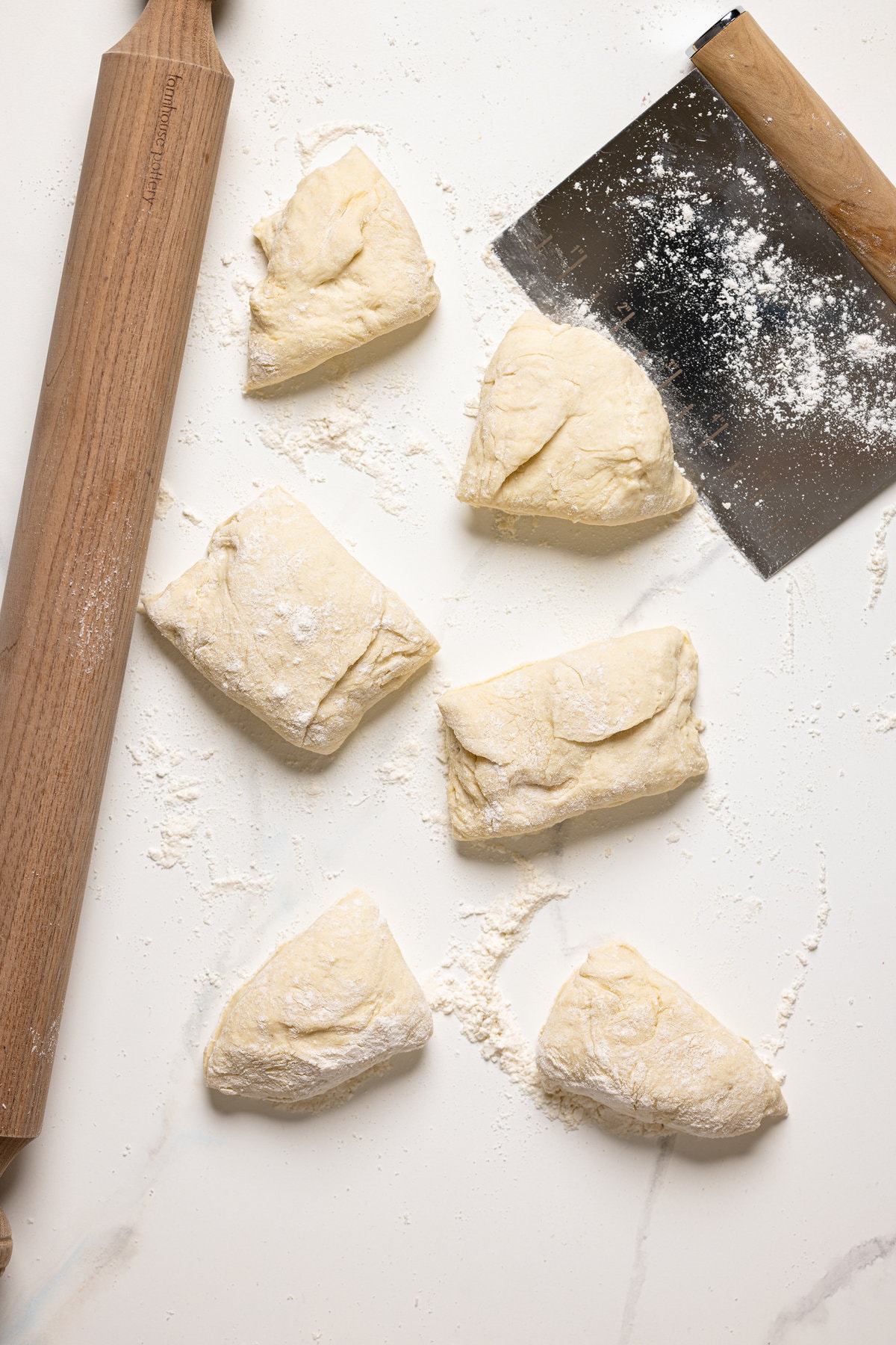 Vegan Garlic Naan Bread dough cut into pieces