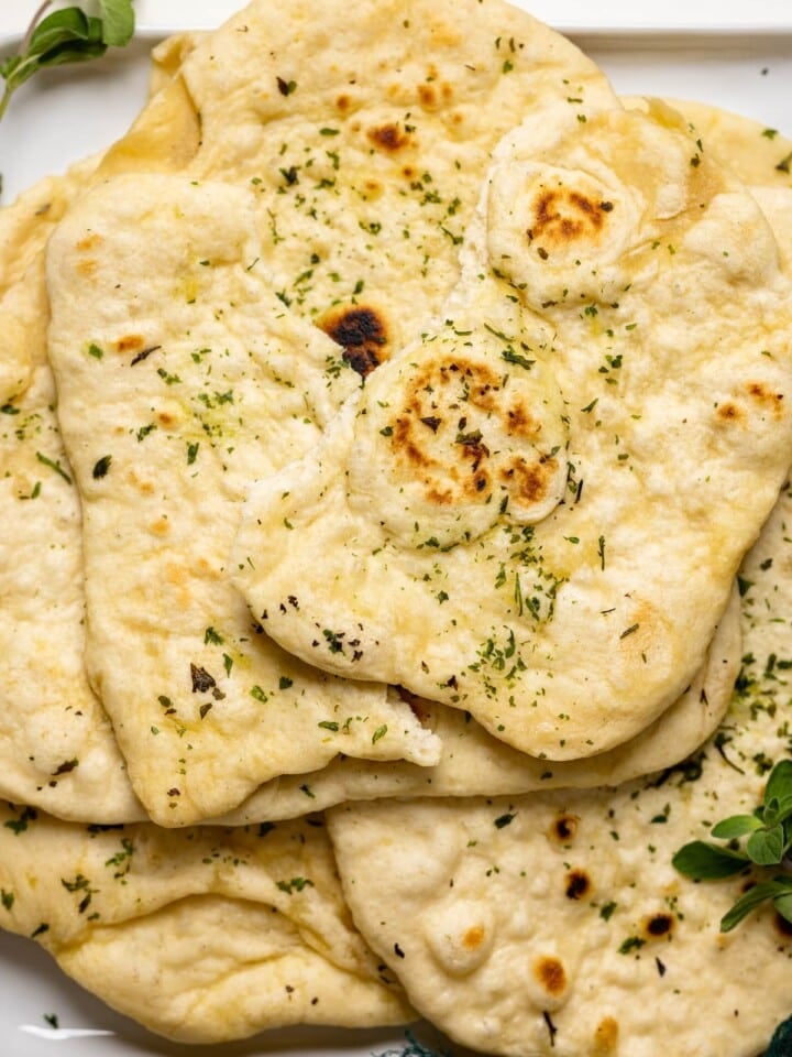 Closeup of Vegan Garlic Naan Bread