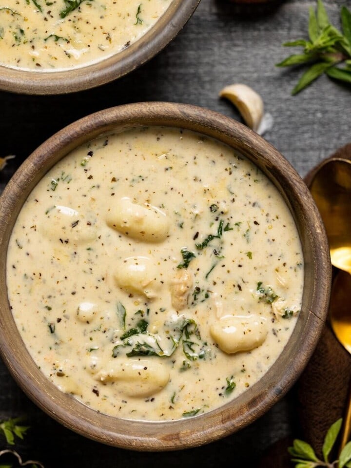 Bowl of Creamy Garlic Chicken Gnocchi Soup