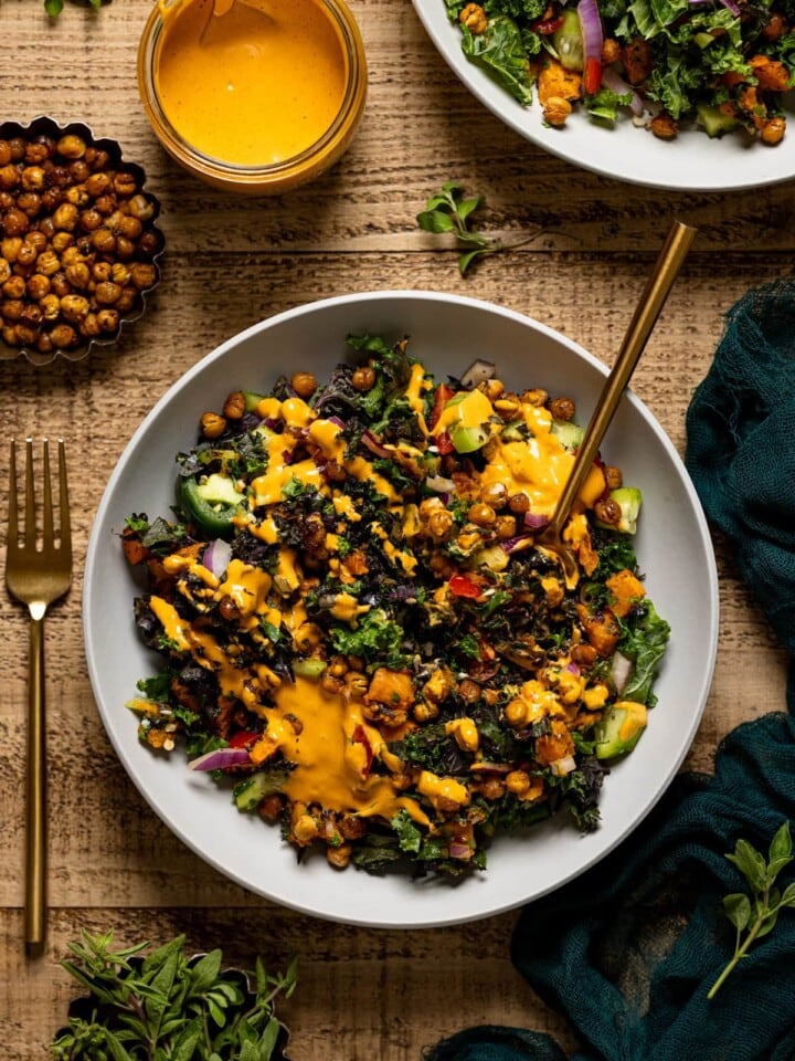 Overhead shot of a Spicy Chipotle Sweet Potato Chopped Salad