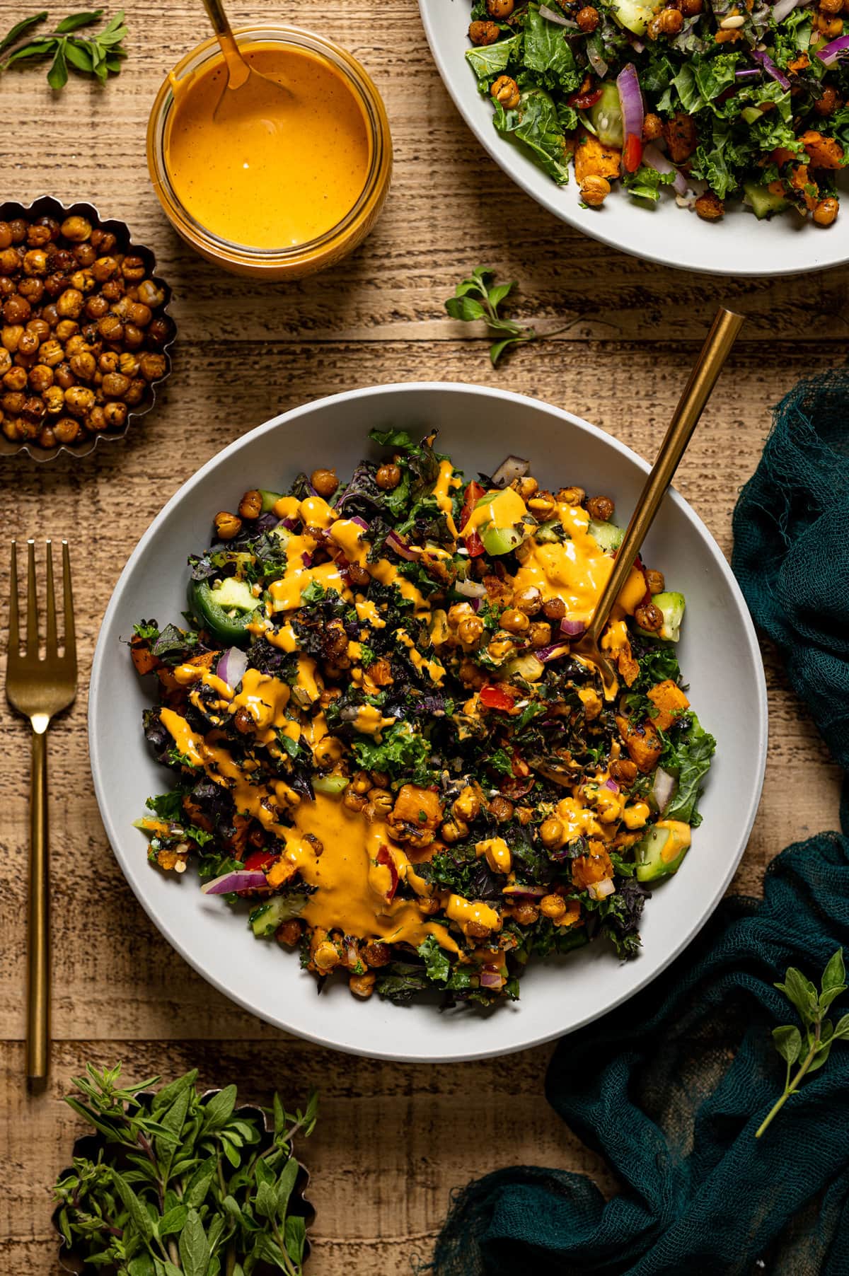 Overhead shot of a Spicy Chipotle Sweet Potato Chopped Salad