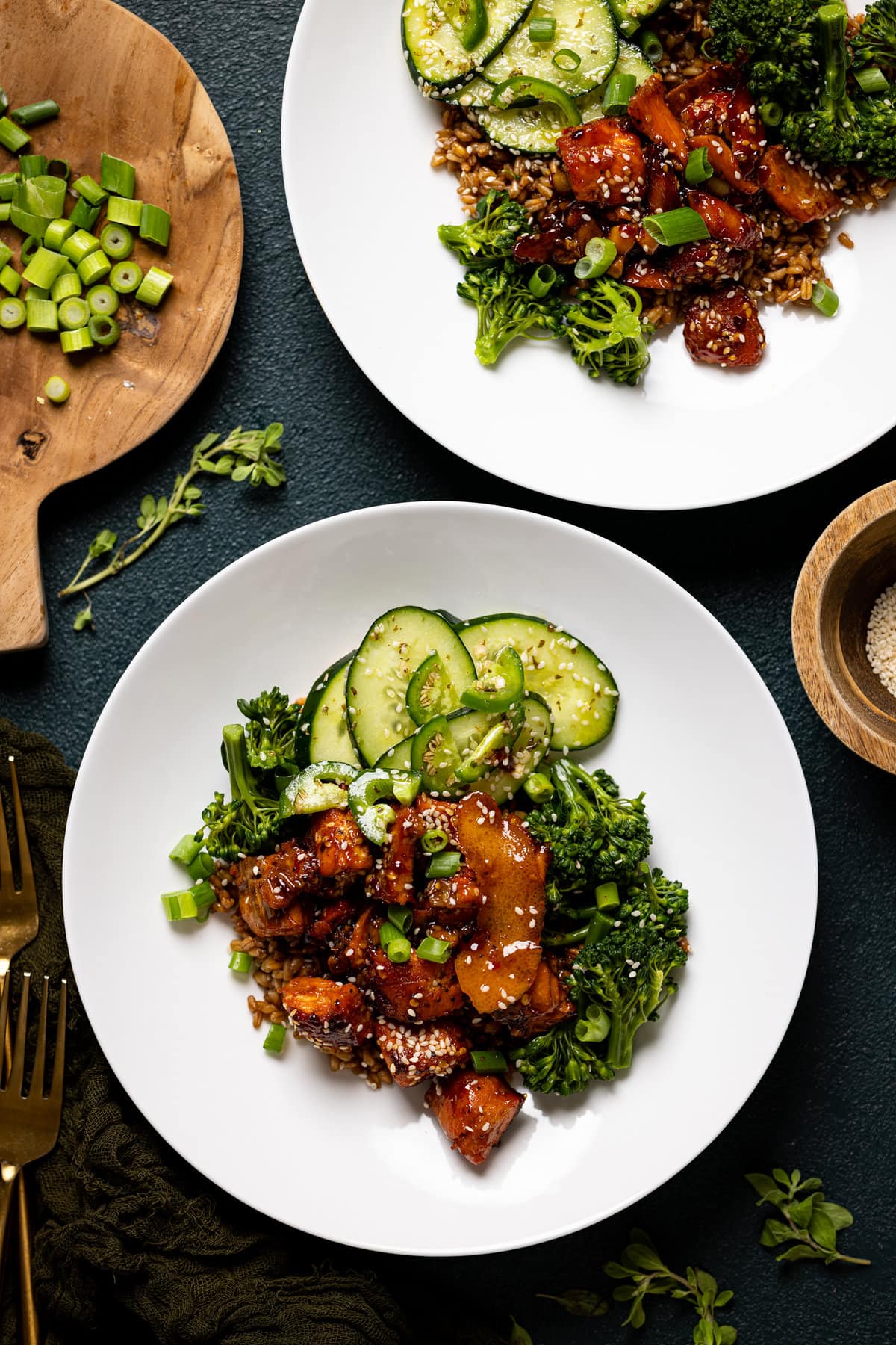 Two Orange Salmon Bowls with Farro