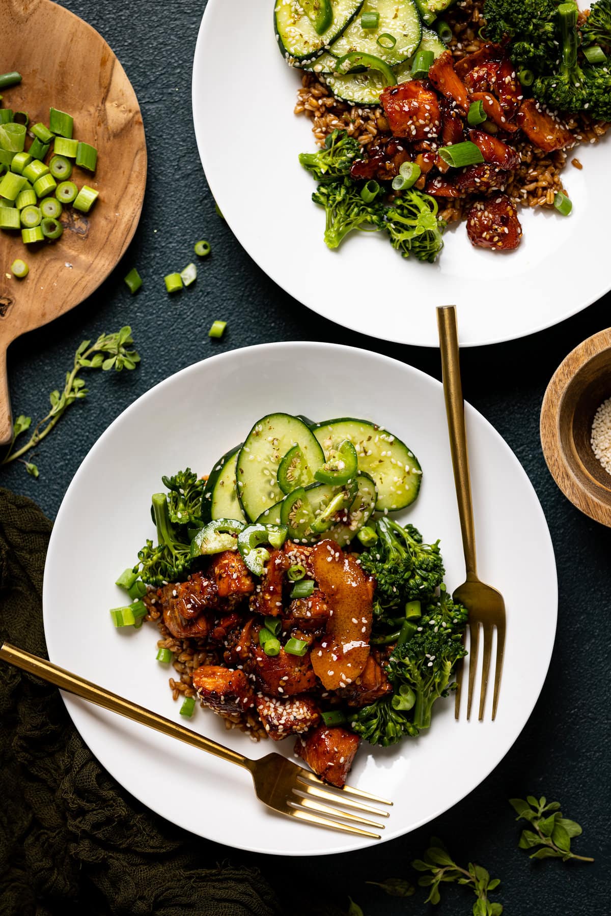 Two Orange Salmon Bowls with Farro