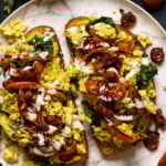 Closeup of Vegan Pesto Egg Avocado Toast