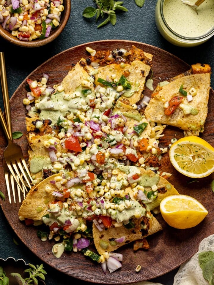 Wooden plate of Baked Buffalo Chicken Tacos