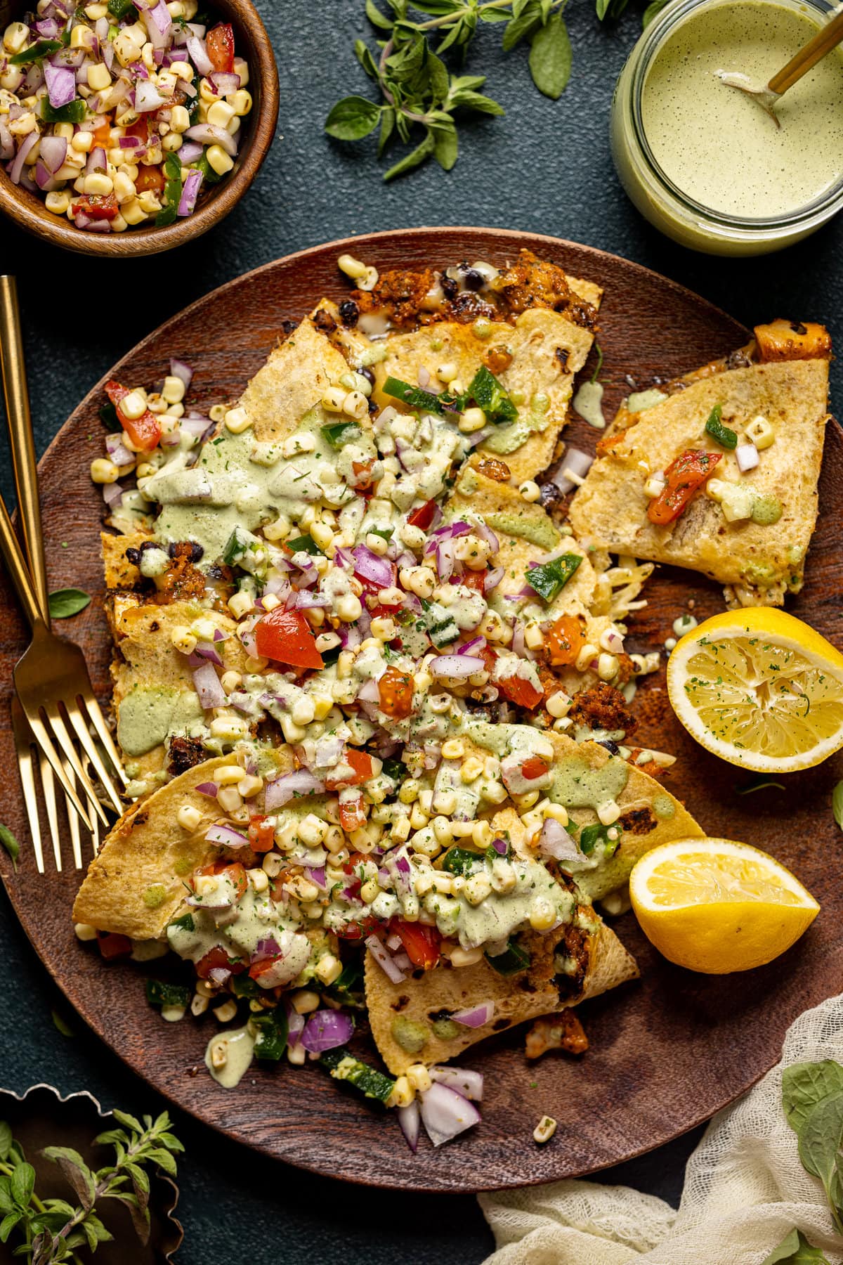 Wooden plate of Baked Buffalo Chicken Tacos. A great healthy easy dinner idea.