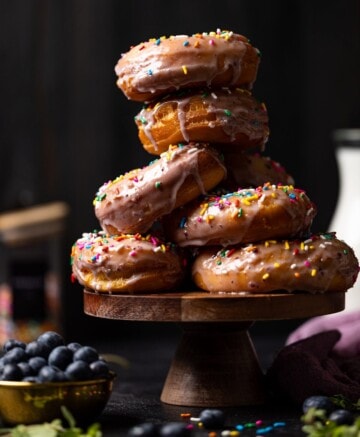 Tower of Lemon Blueberry Doughnuts with Sprinkles