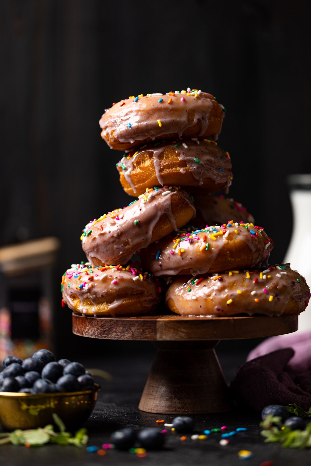 Tower of Lemon Blueberry Doughnuts with Sprinkles