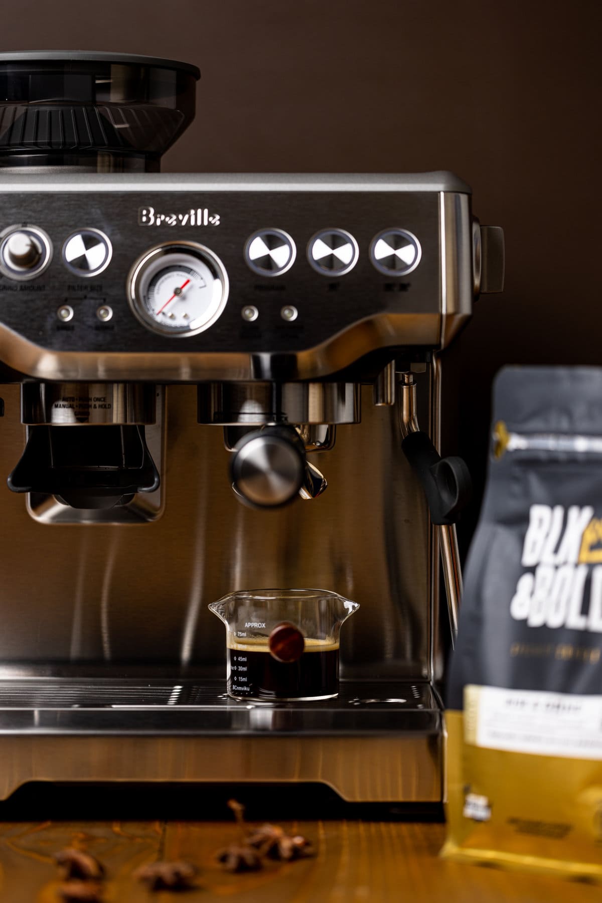 Glass of espresso on an espresso maker