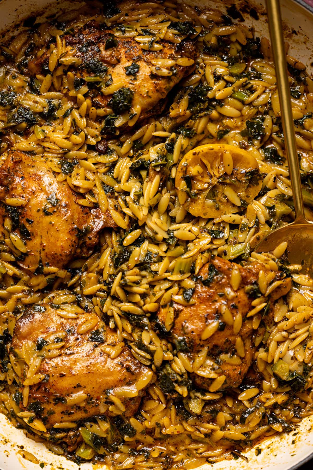 Closeup of Creamy Cajun Chicken Orzo