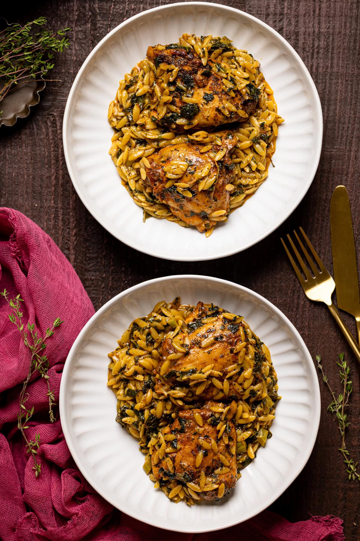 Two plates of Creamy Cajun Chicken Orzo