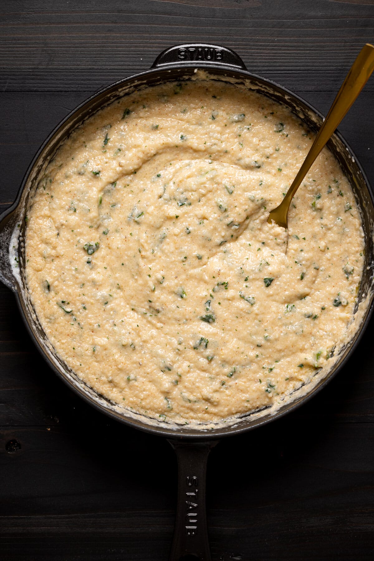 Pan of kale grits