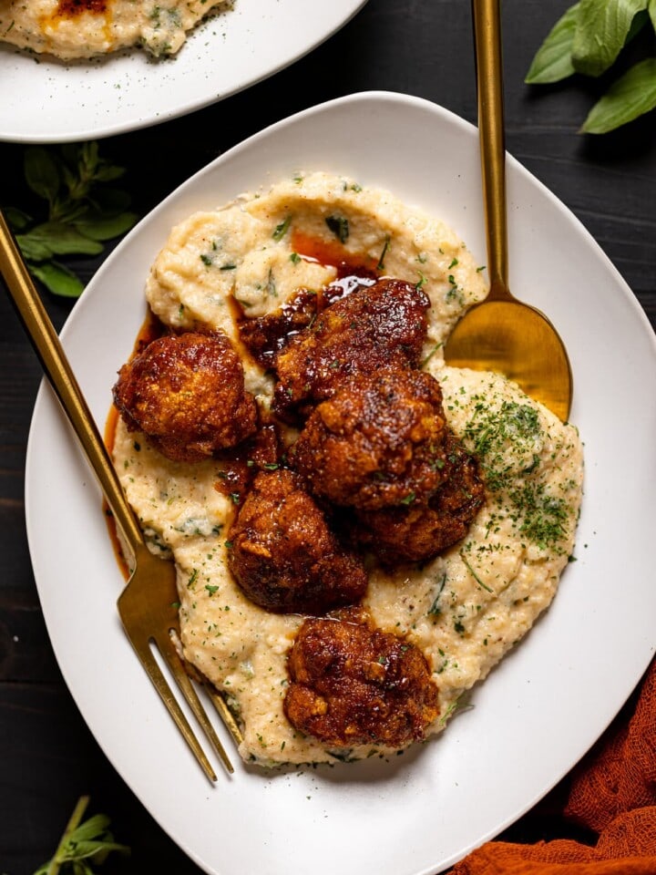 Plate of Nashville Hot Cauliflower with Kale Grits