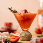 Strawberry Grapefruit Mocktail in a jeweled cocktail glass