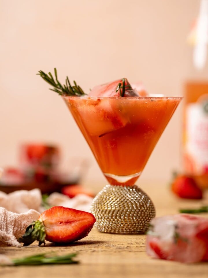 Strawberry Grapefruit Mocktail in a jeweled cocktail glass