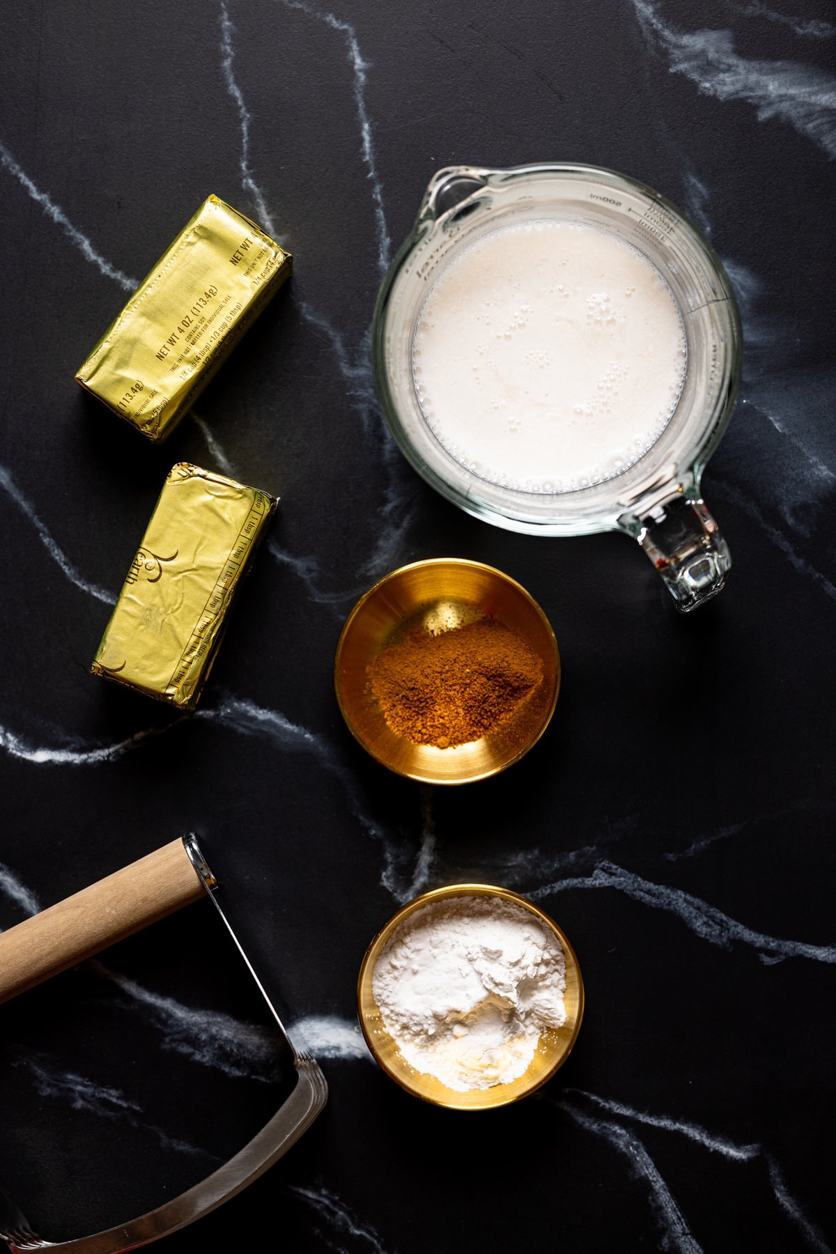 Ingredients for Vegan Strawberry Shortcake including vegan butter, flour, and spices