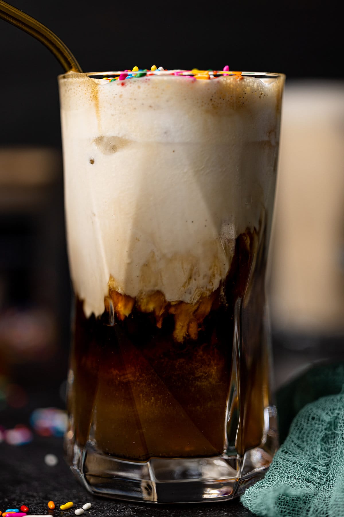 Closeup of Iced Vanilla Sweet Cream Latte