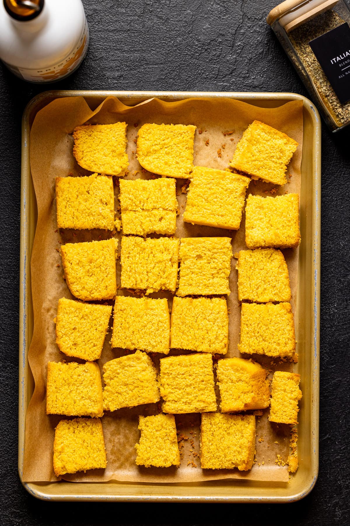 Sheet pan of cornbread slices