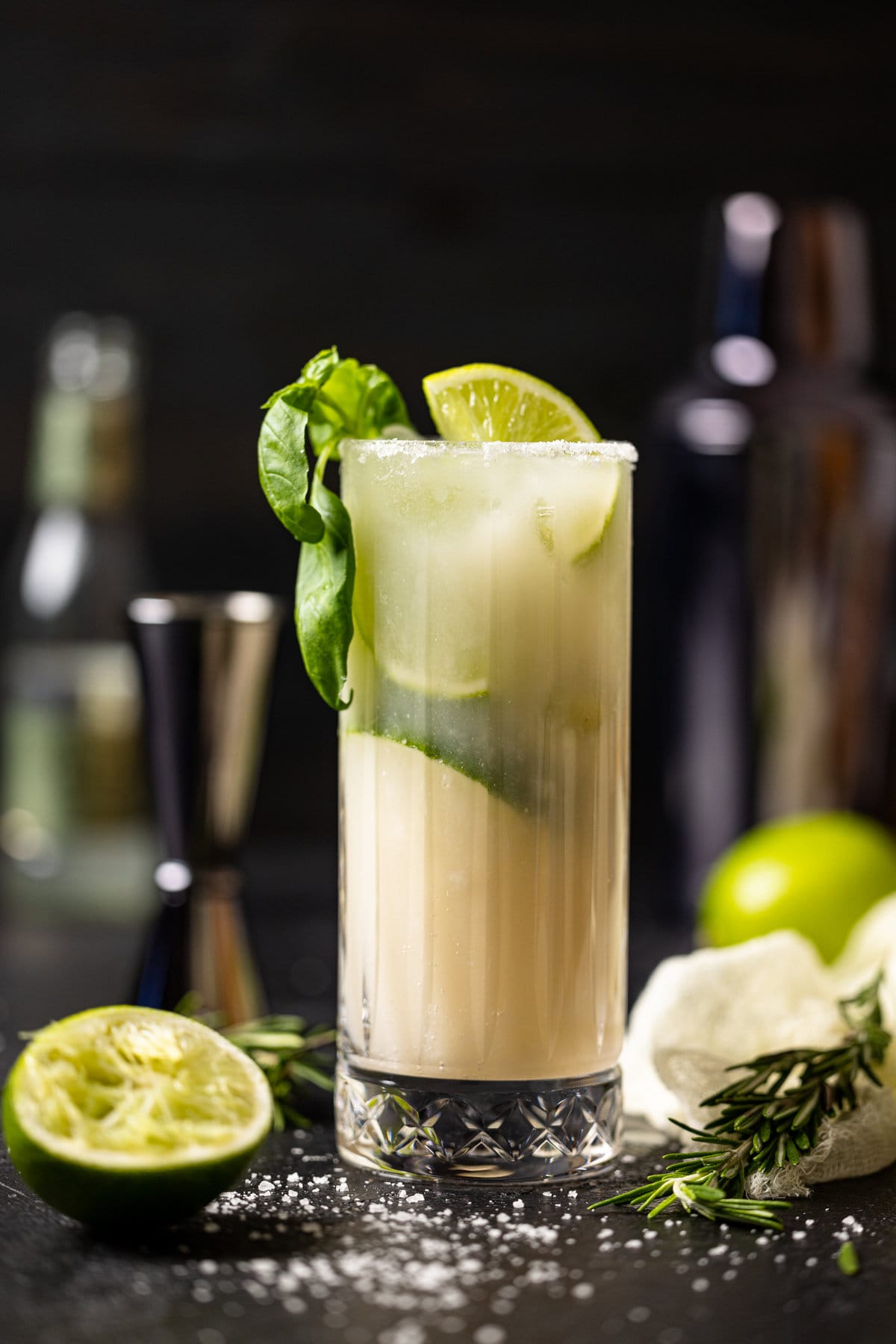 Coconut Mojito Mocktail topped with mint and a lime slice