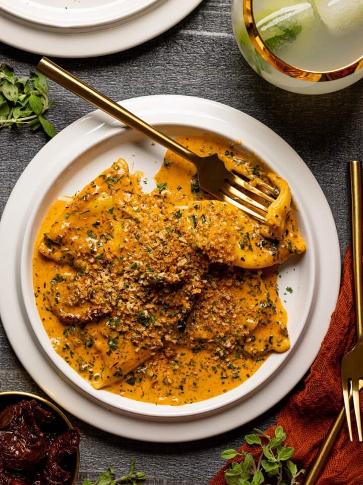 Overhead shot of Vodka Ravioli [without the Vodka]