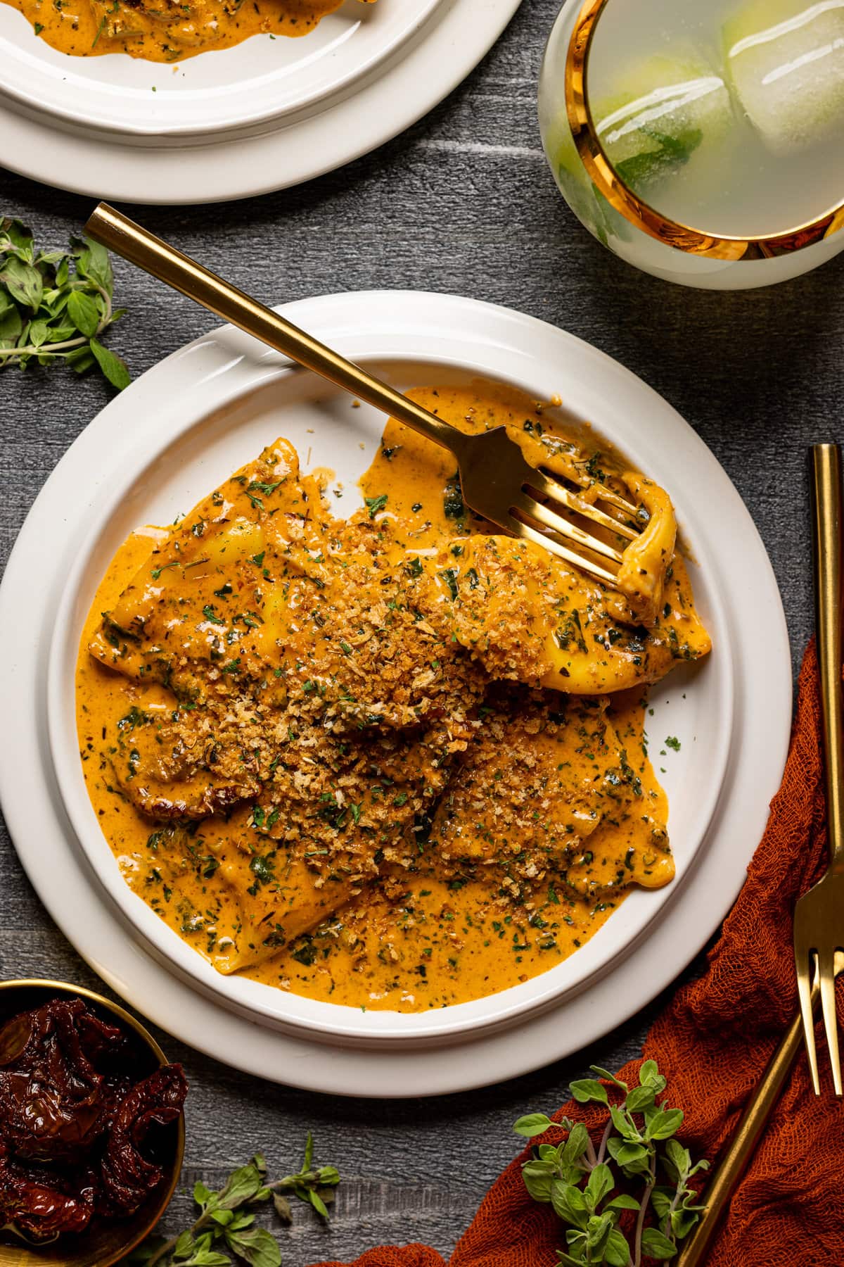 Overhead shot of Vodka Ravioli [without the Vodka]