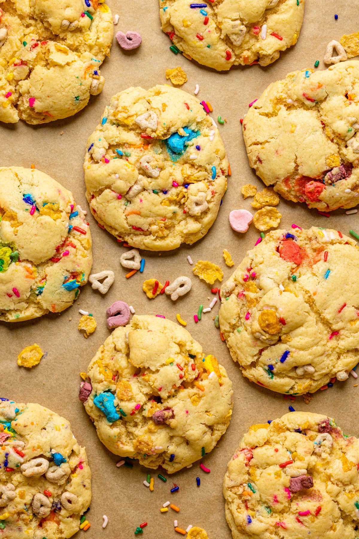 Closeup of Loaded Lucky Charms Cornflakes Sugar Cookies