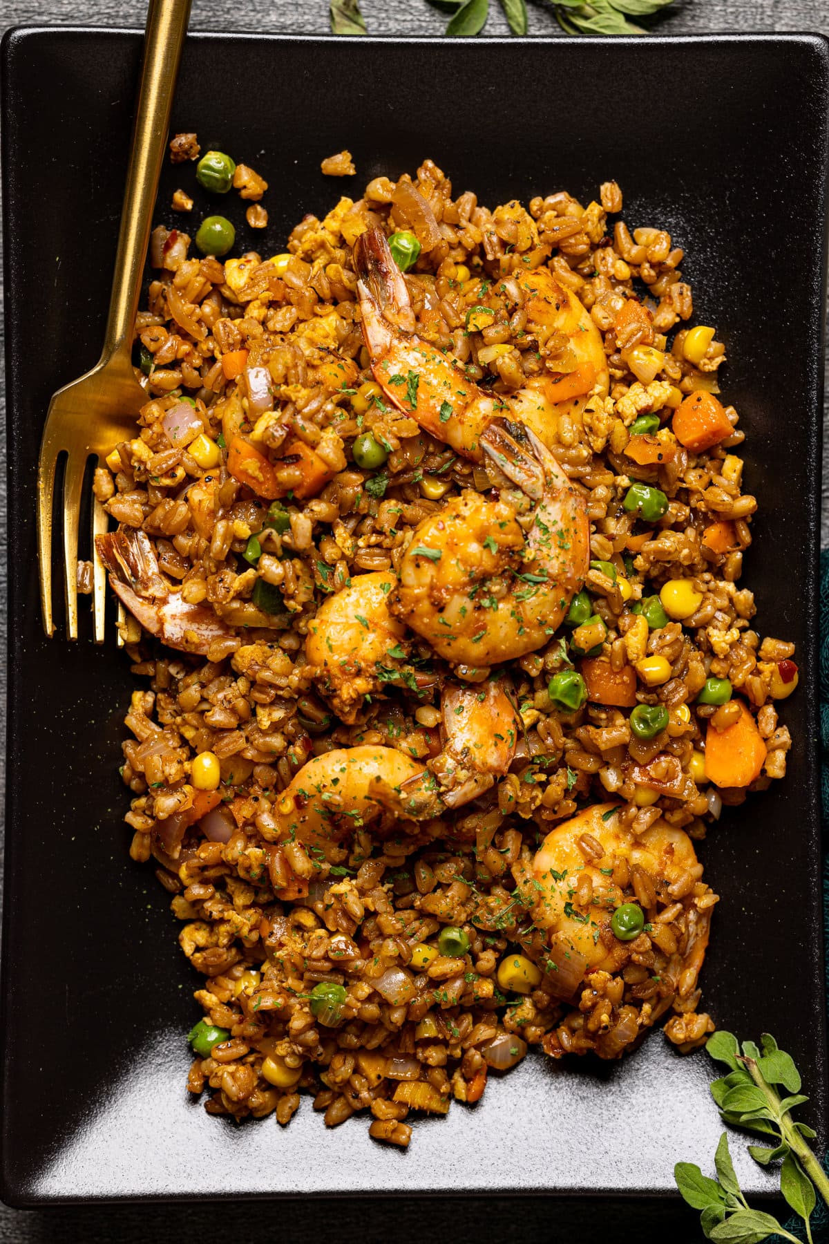 Healthy Weeknight Shrimp Fried Rice with a fork