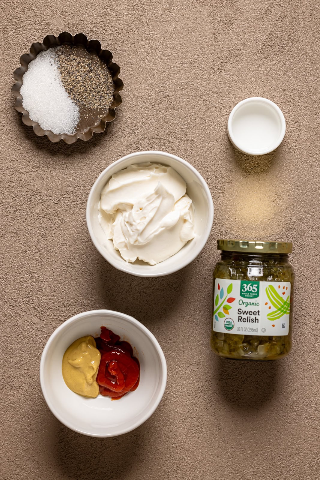 Ingredients on a grey table.