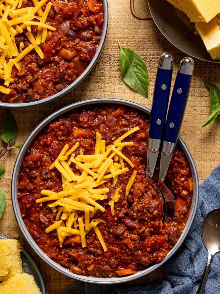 Up close shot of bowl of chili.