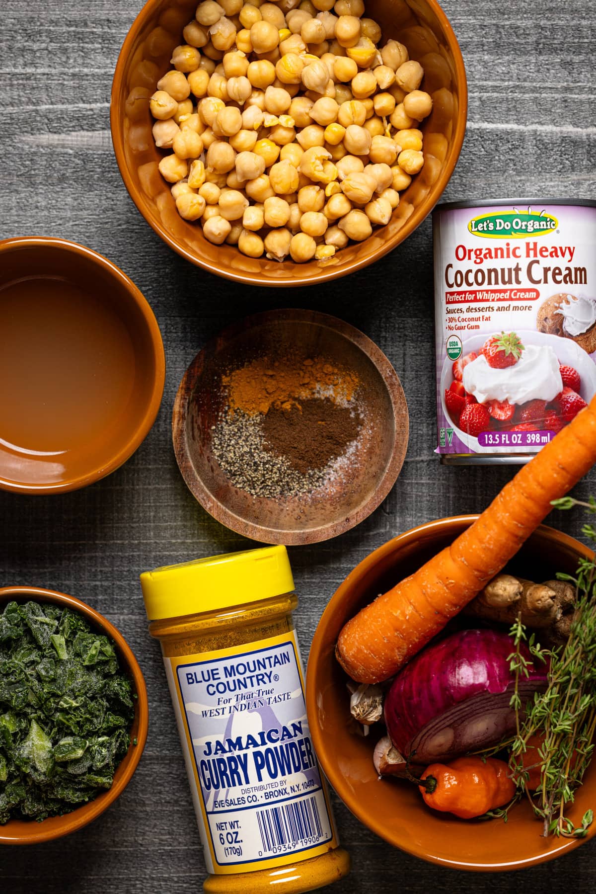 Filling ingredients on a grey wood table.