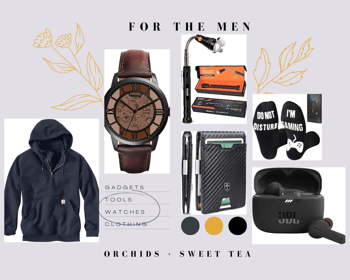 Collage of men items for gift guide.