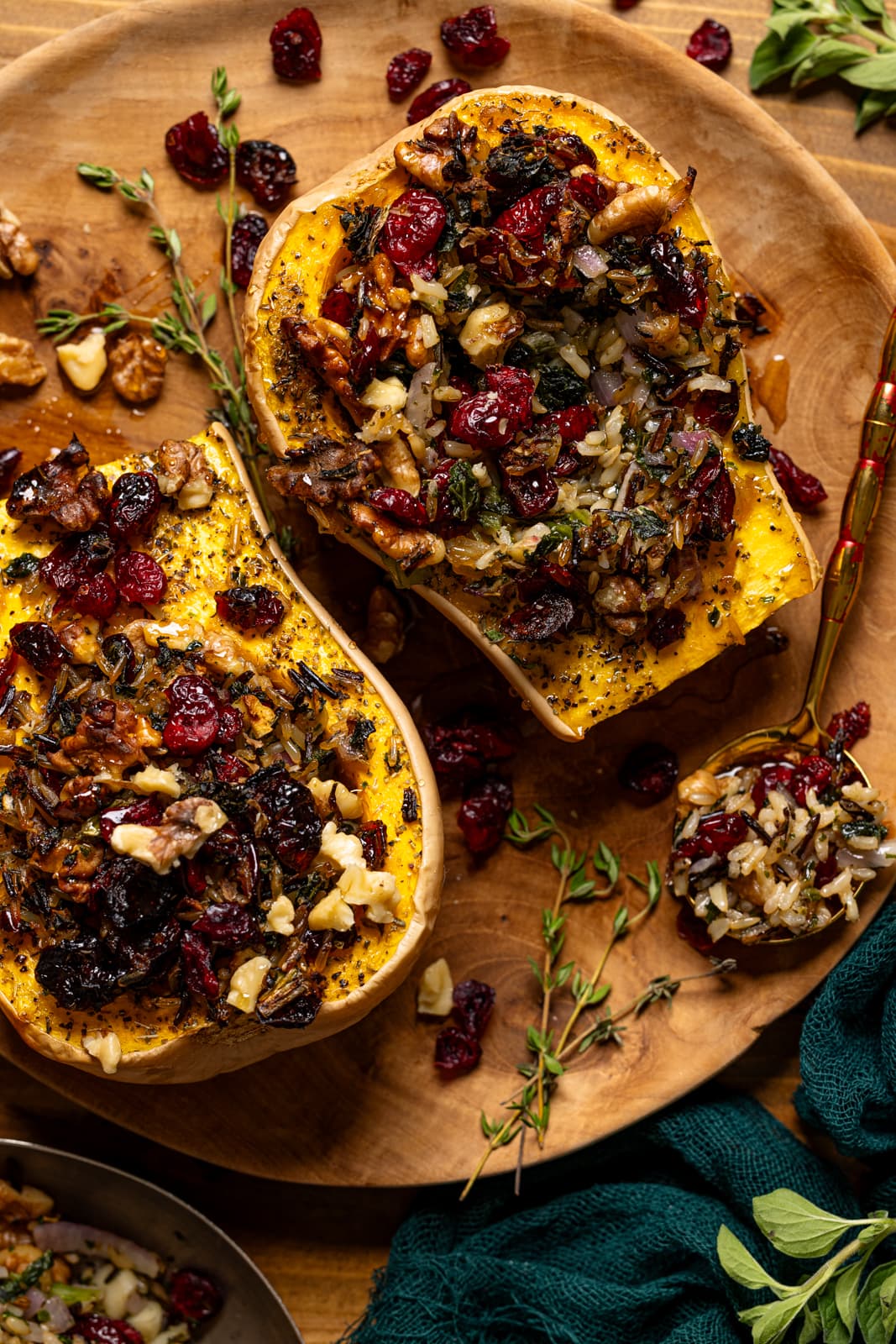 Up close shot of stuffed butternut squash.