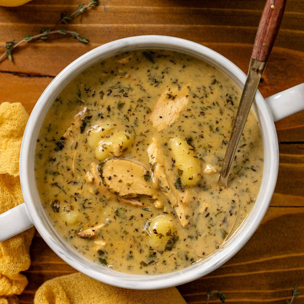 Up close shot of bowl of soup.