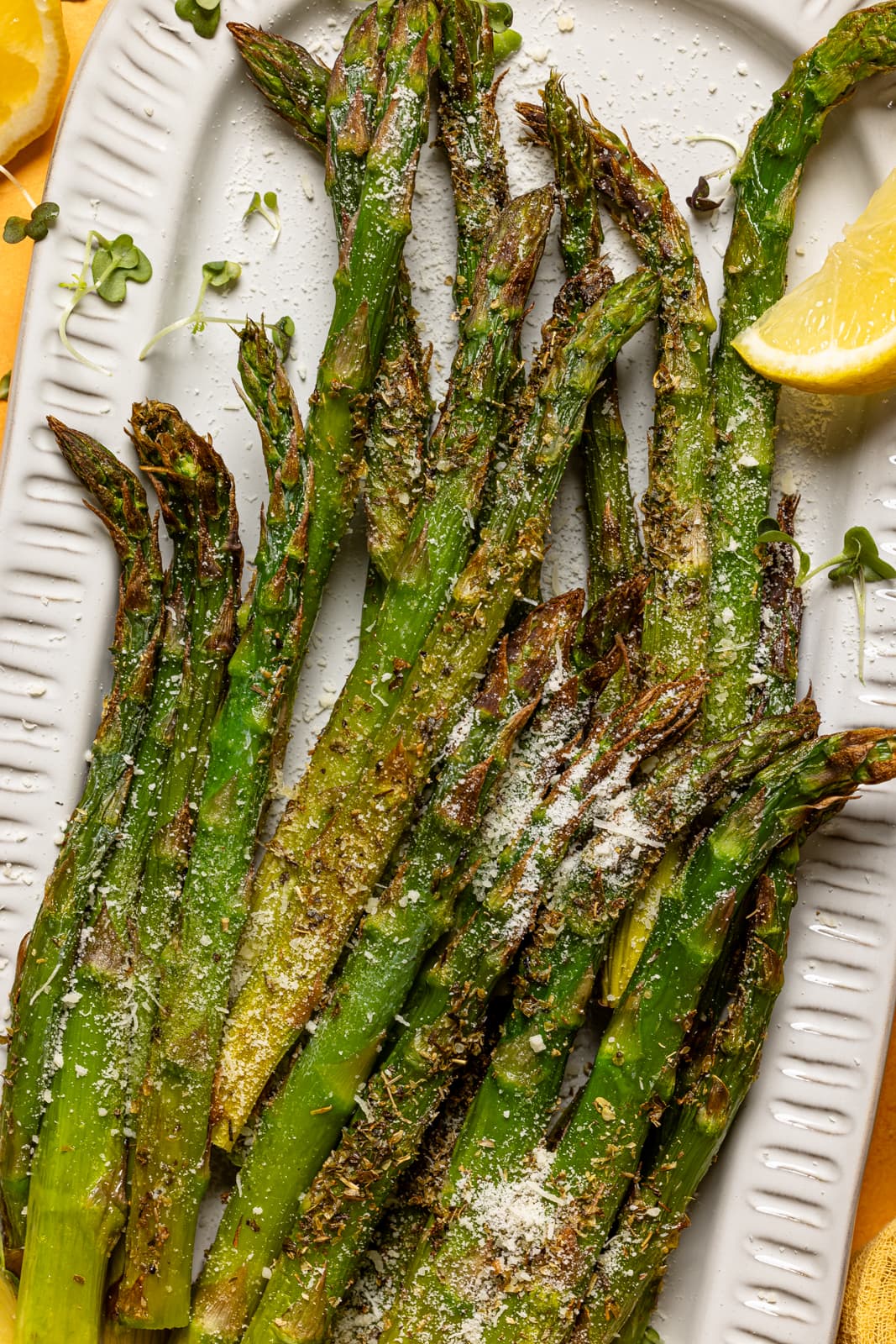 Up close shot of asparagus. 