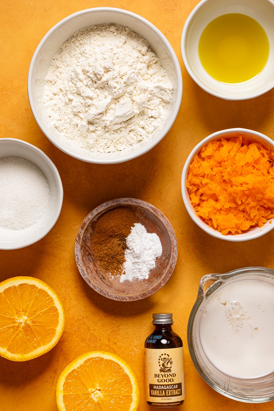 Ingredients on an Orange board. 