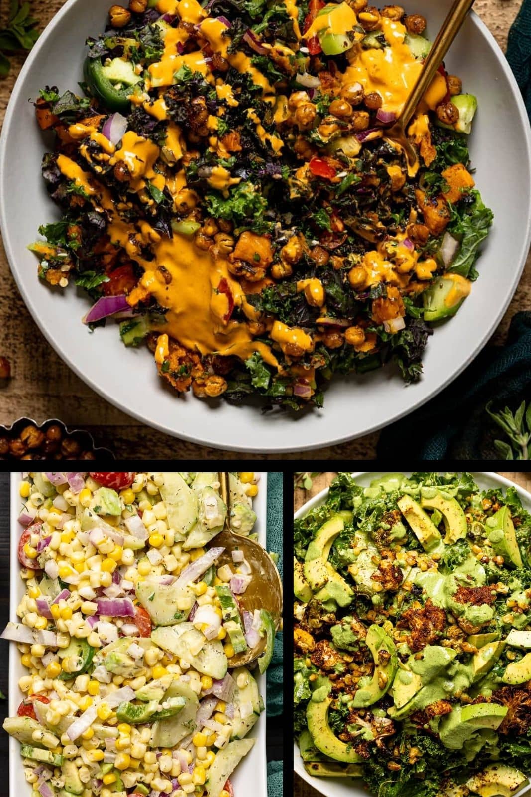 Collage of salad recipes.