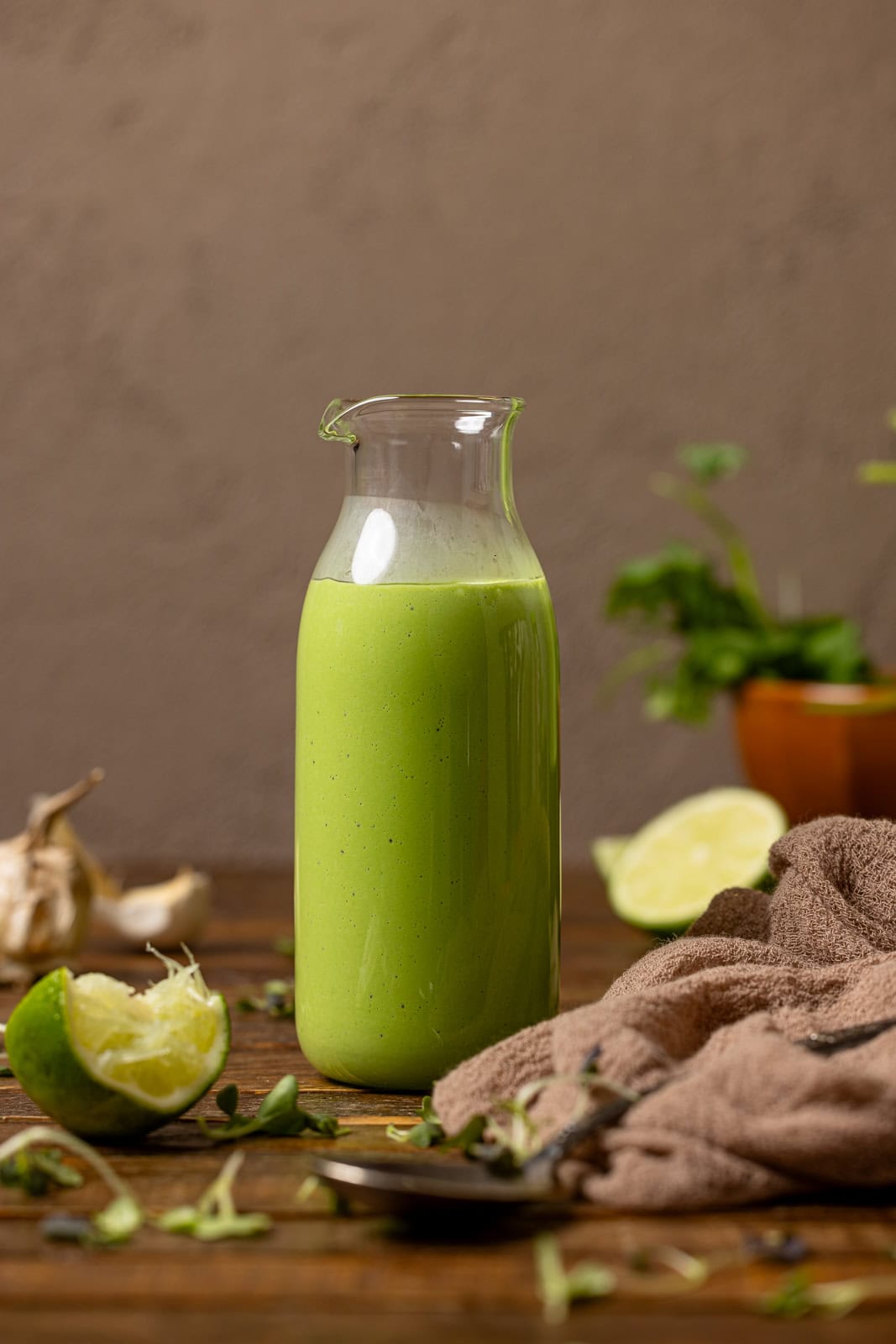 Dressing in a jar with lime and garlic.