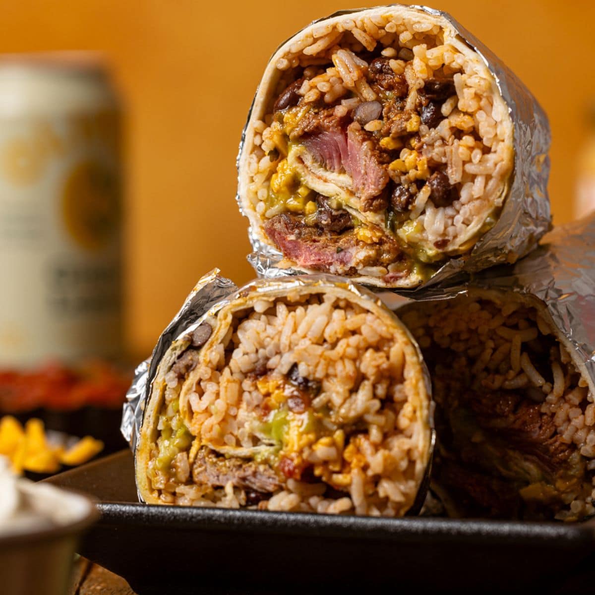 Up close shot of burritos.