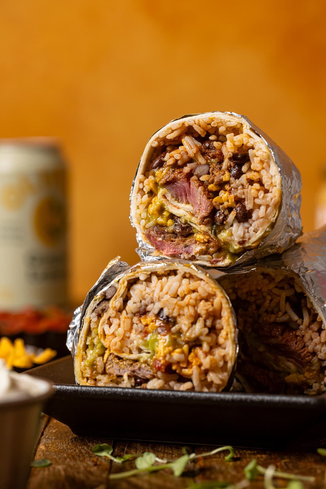 Up close shot of burritos. 