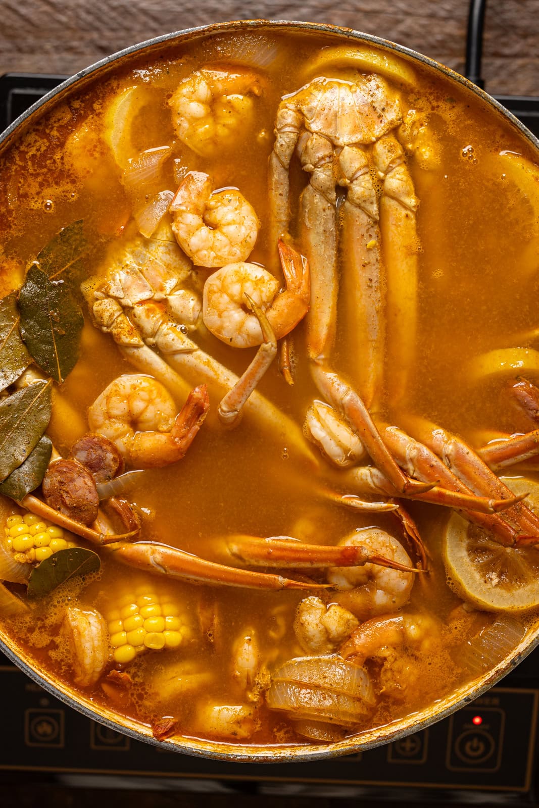 All ingredients in a large pot with water and broth.
