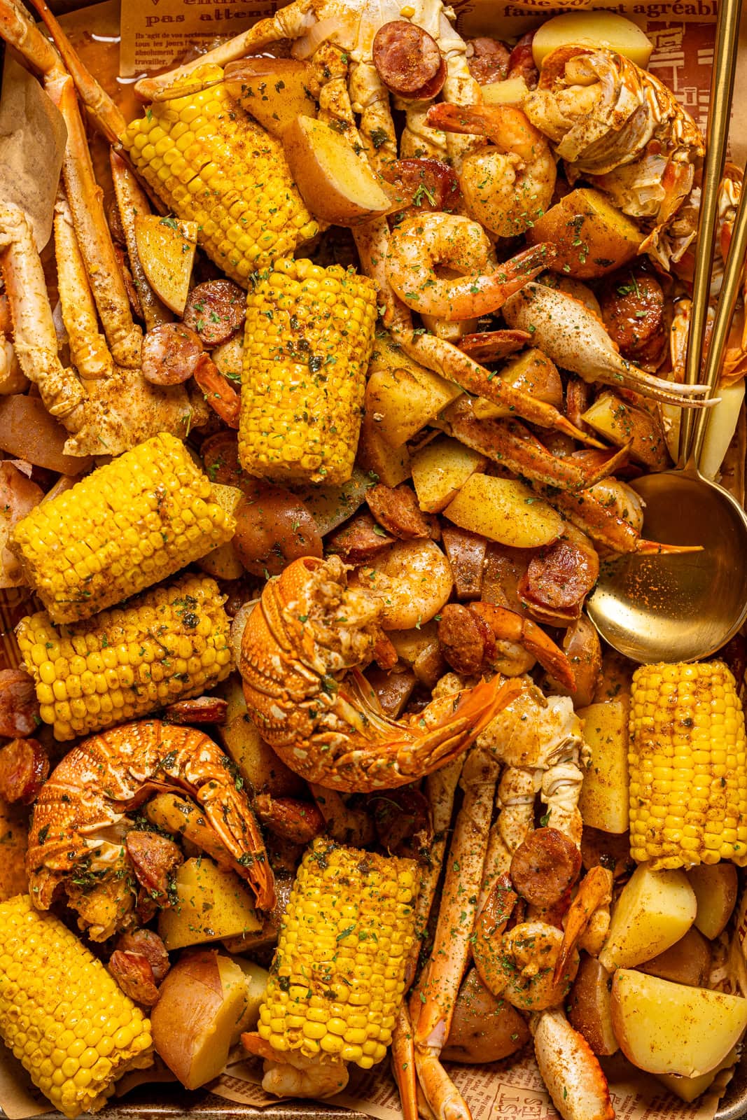 Up close shot of Seafood Boil.